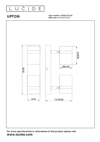 Lucide UPTON - Deckenstrahler - 2xGU10 - Rauchfarbe Grau - technisch